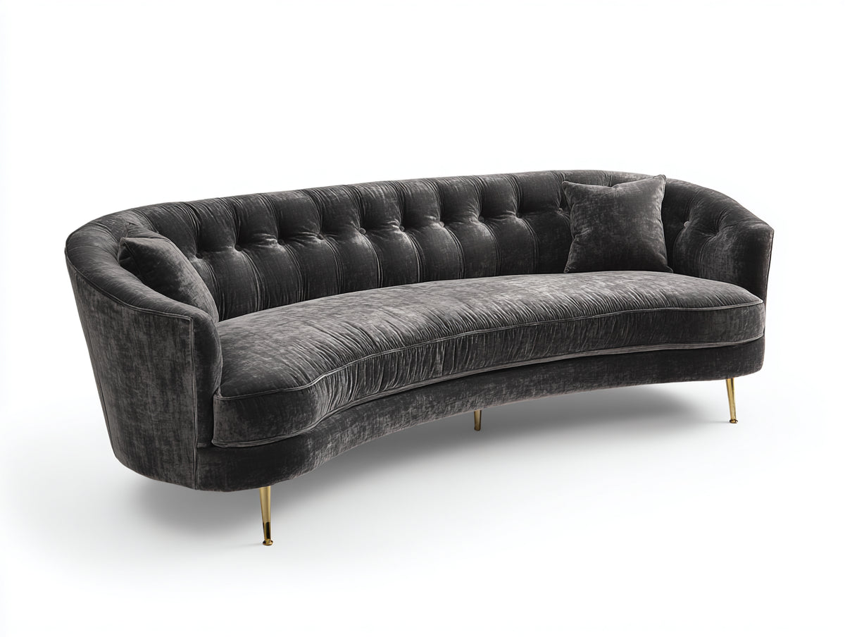 Zweisitzer Sofa aus Samt 195×88×78 cm - Anthrazit/Gold - geschwungene Rückenlehne mit Knopfheftung für Wohnzimmer