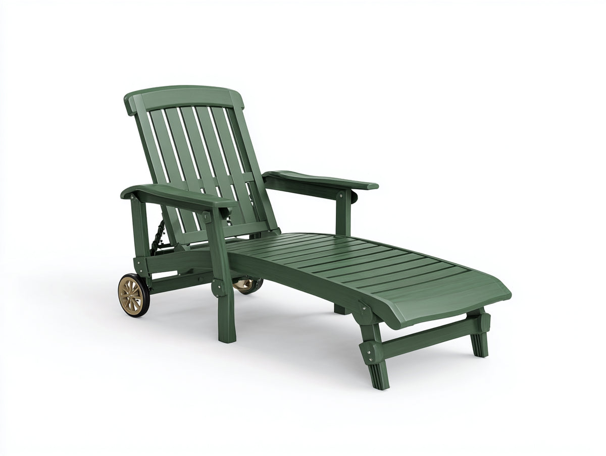 Gartenliege aus Kunststoff 200×74×104 cm - Dunkelgrün - verstellbare Hochlehne mit Armlehnen und Transportrollen für Terrasse