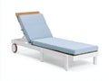 Gartenliege mit Polsterauflage 200×70×99 cm - Hellblau/Weiß/Holzfarben - hohe Lehne und Rollen