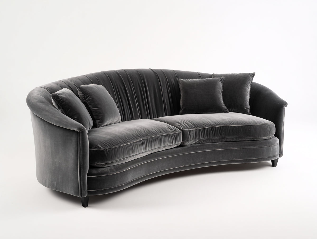Zweisitzer Sofa mit Samtbezug 205×92×82 cm - Dunkelgrau - geschwungene Form mit schwarzen Füßen