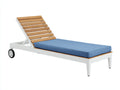 Gartenliege aus Metall und Holz 198×68×96 cm - Blau/Weiß/Holzfarben - verstellbar mit Rollen
