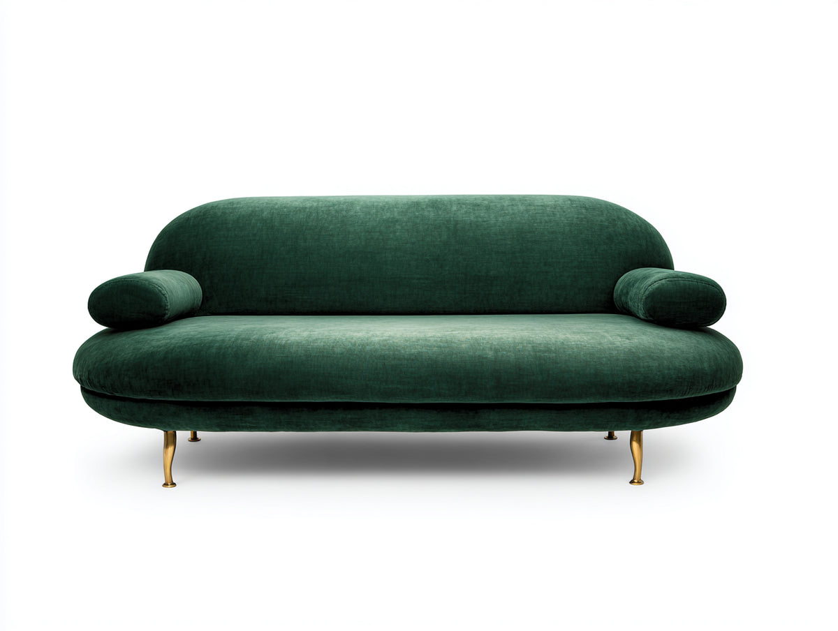 Zweisitzer Sofa aus Samt 190×90×78 cm - Dunkelgrün/Gold - organische Polsterform mit niedriger Rückenlehne für Wohnzimmer