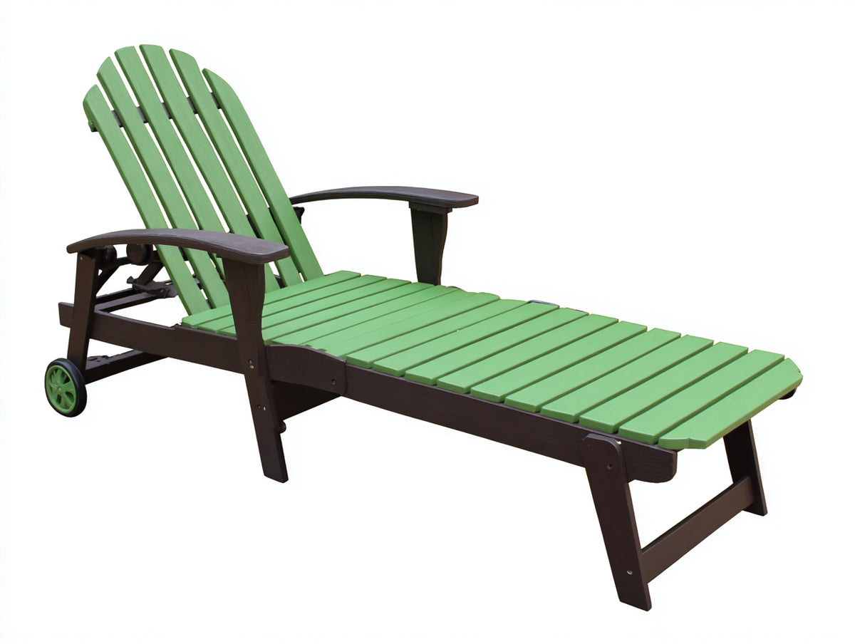 Gartenliege aus Holz 198×72×98 cm - Grün/Dunkelbraun - verstellbare Rückenlehne mit Rollen für Terrasse
