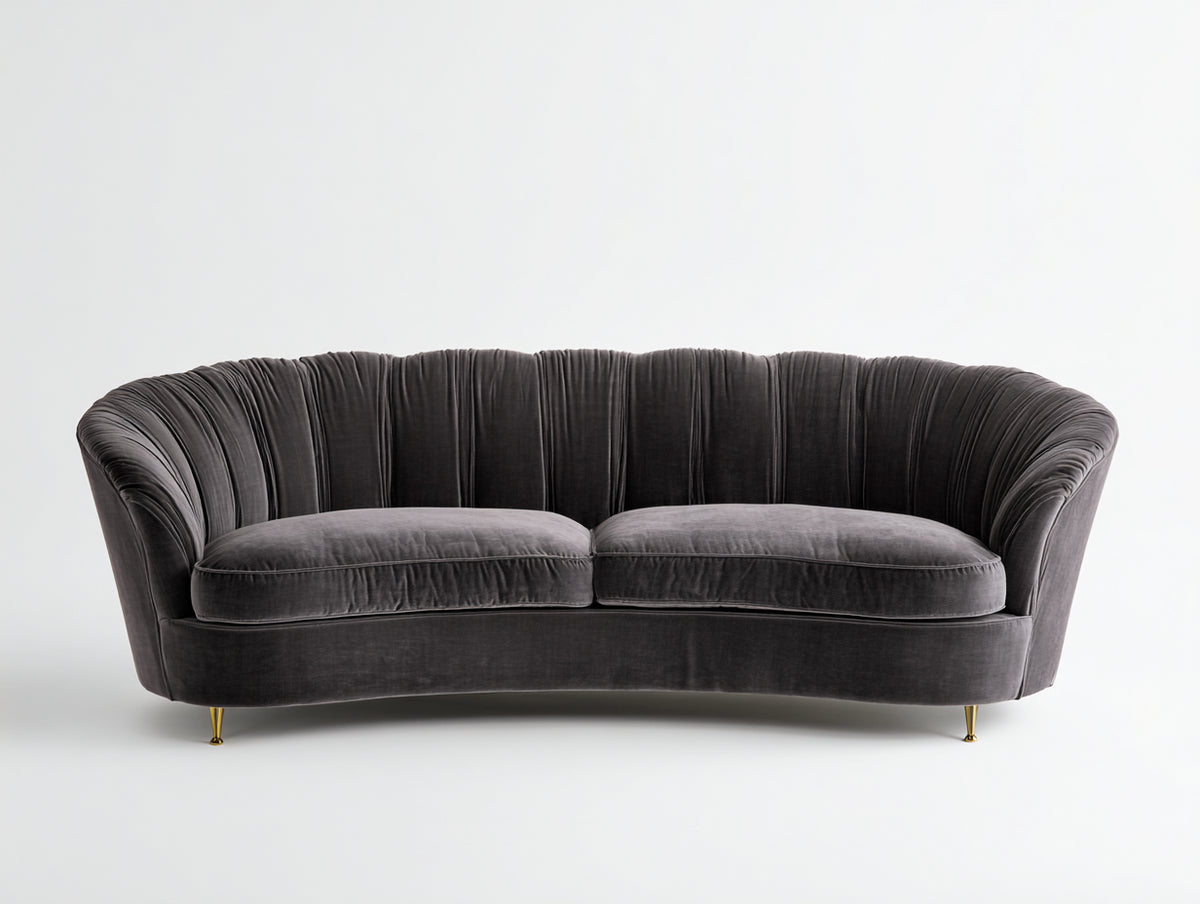 Zweisitzer Sofa aus Samt 198×88×80 cm - Anthrazit/Goldfarben - Faltenlehne mit Rundform