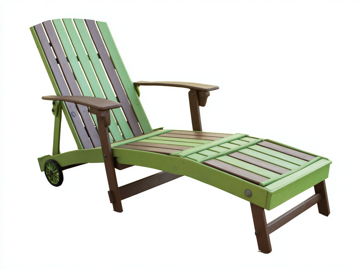 Gartenliege aus Holz 198×70×105 cm - Grün/Braun - verstellbare Rückenlehne und Rolle für Terrasse