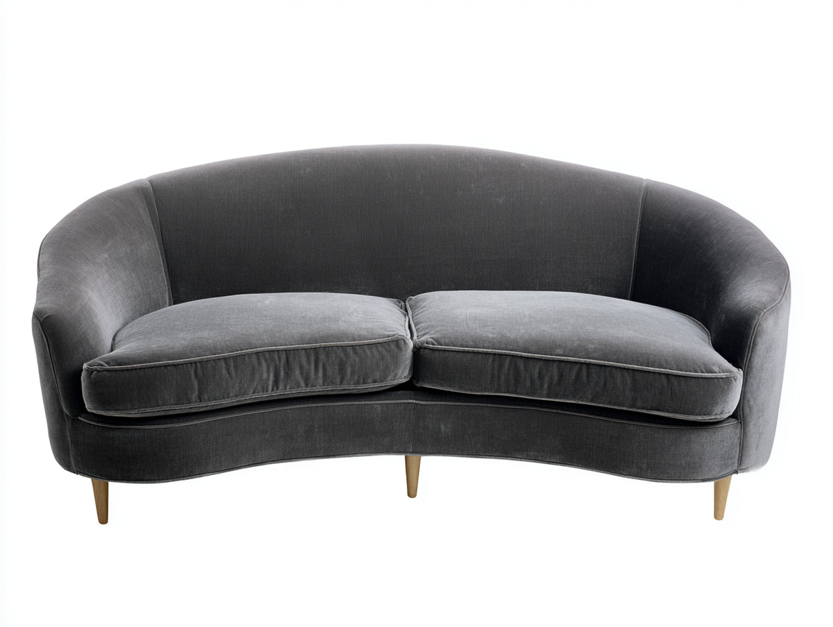 Zweisitzer Sofa aus Samt 184×92×79 cm - Anthrazit/Natur - gebogene Rückenlehne mit getrennten Sitzpolstern für Wohnzimmer