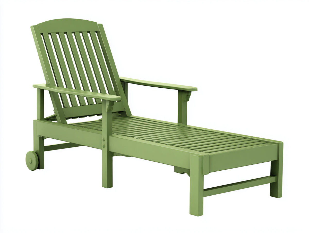 Gartenliege aus Holz 195×70×96 cm - Grün - verstellbare Rückenlehne mit Armlehnen und Rollen für Terrasse