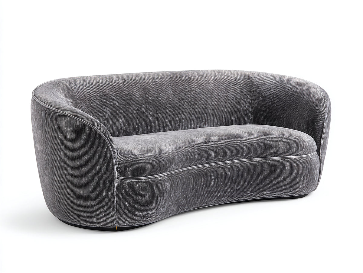 Zweisitzer Sofa aus Cordstoff 188×88×76 cm - Grau/Schwarz - geschwungene Schalenform mit durchgehender Sitzfläche für Wohnzimmer